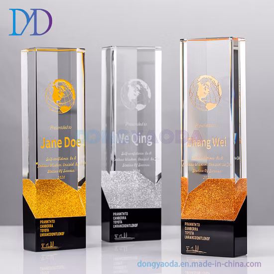 Premio trofeo in vetro con placca di cristallo del logo dell'edificio con intaglio laser 3D interno